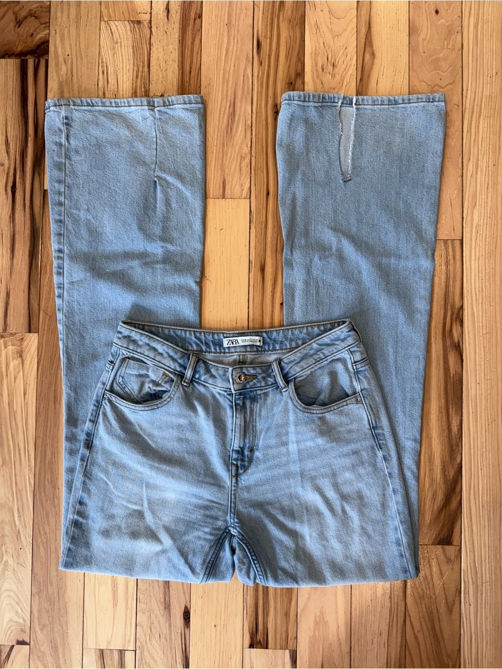 Zara Light Wash High Rise Flared Denim Jeans